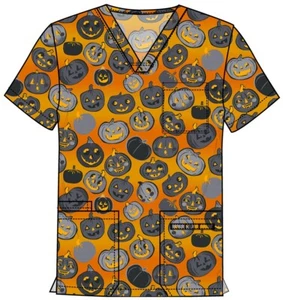 Cherokee Prints Unisex V-Neck Print Top CK691 HPPK Happy Pumpkins Free Shipping - Picture 1 of 2