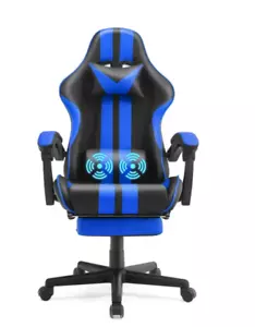Blue Gaming Chair with Footrest, High Back Office Chair with Massage Lumbar - Picture 1 of 7