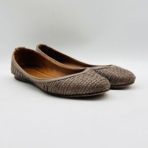 Frye Flats Womens 6 Brown Leather Woven Distressed Loafer Carson Ballet Shoes