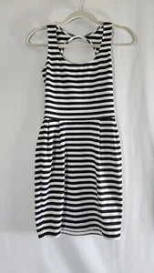 Women's Love ADY Sleeveless Black & White Stripe Summer Swing Tea Dress - Small - Picture 1 of 4