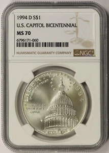 1994-D U.S. Capitol Bicentennial Modern Commemorative Silver Dollar $1 MS 70 NGC - Picture 1 of 4
