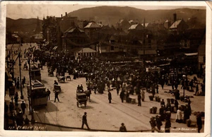 NORWAY - BERGEN TORVET - BUSY STREET - TRAMS - 1910 - OLD REAL PHOTO POSTCARD - Picture 1 of 2