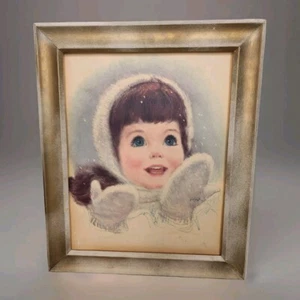 Vintage Northern Tissue Girl 16 X 14 Framed Print  Brunette Mittens Frances Hook - Picture 1 of 11