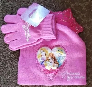 Girls Disney Princesses "Princess Dreams" Winter Hat Beanie & Gloves  NWT - Picture 1 of 1