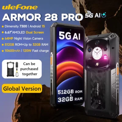 Teléfono resistente Ulefone Armor 28 Pro 5G AI 10600 mAh 6,67” AMOLED 64 MP 120 W 32 G + 512 GB Foto 1 de 4