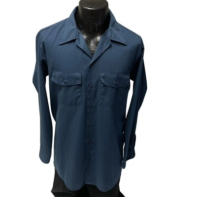 Camisa masculina vintage anos 80 Dickies azul mecânica oficina utilitária trabalho TRABALHADORES G - Imagem 1 de 4