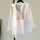 Women Retro Ethnic Embroidery Blouse Tops Loose Shirt Pullover Asymmetrical Top