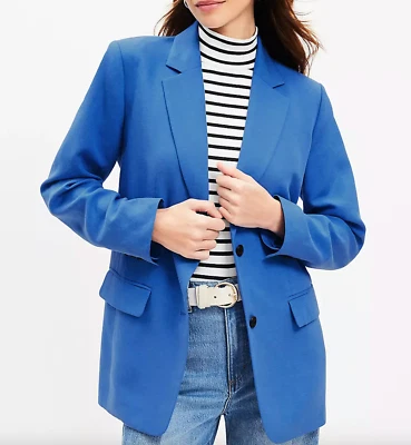 CHAQUETA BLAZER NUEVA ANN TAYLOR LOFT ISLA BRILLANTE AZUL OVERSIZE FLUIDA DOS BOTONES 6 Foto 1 de 4