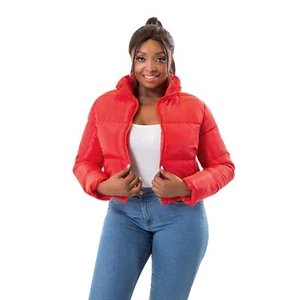 Women's Crop Short Jacket Cropped Puffer Fashion Jackets 5xl red - Picture 1 of 3