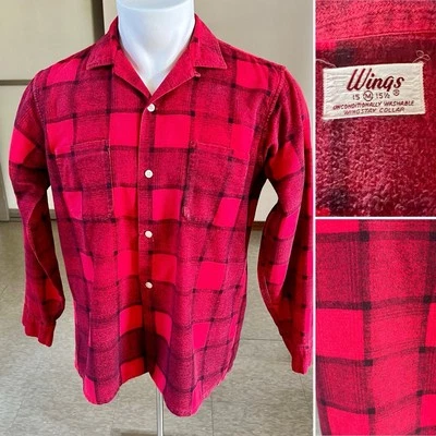 1950s Vintage Wings Flannel Shadow plaid Loop Collar Shirt M - Image 1 of 4