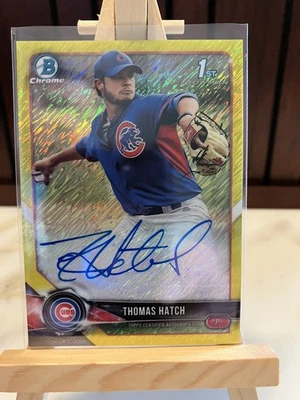 2018 Bowman Chrome 1st Thomas Hatch Yellow Shimmer Refractor Auto /10 Cubs - Image 1 of 2