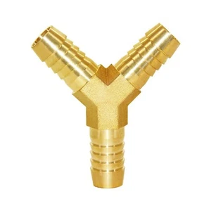 5/8" Hose Barb Thick Brass Y Shaped 3 Way Union Fitting Intersection/Split Wa... - Picture 1 of 4