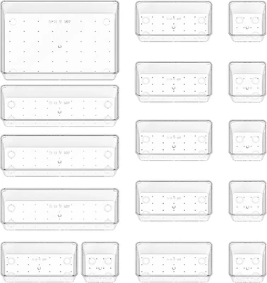 Organizer Cassetti 16 Pezzi, Contenitori per Cassetti in Plastica Trasparente Di - Immagine 1 di 4
