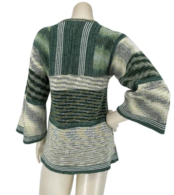 Suéter túnica vintage tricô década de 1970 tingido espacial hippie alargado anjo mangas quimono pequeno - Imagem 1 de 4