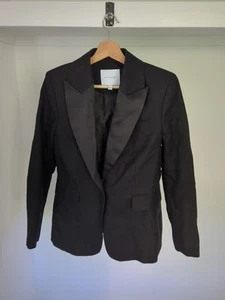 WITCHERY Structure Classic Linen Blend Black Modern Blazer Jacket - Size 8AU - Picture 1 of 11