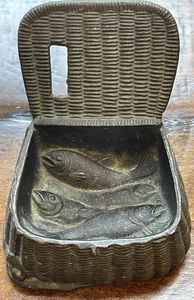 Antique J.B. JENNINGS BROTHERS Fishing Basket Desk Paperweight Clip Tray 1920'S - Picture 1 of 9