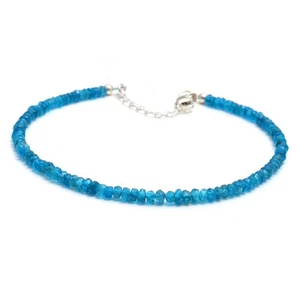 Natural Neon Apatite Beaded Bracelet, Faceted Apatite Beads Bracelet, Gemstone - Picture 1 of 3
