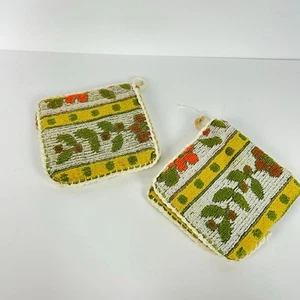 Tappetini pentole ciniglia vintage fatti a mano porta pentole boho verde giallo arancione cucina - Foto 1 di 9
