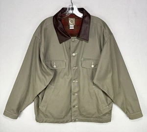 Vintage 90er Marlboro Chore Jacke Gr. Large Rancher Flanell gefüttert Lederkragen - Bild 1 von 12