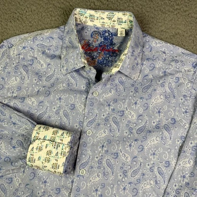 Robert Graham Shirt Mens M Blue Floral Paisley Geometric Long Sleeve Flip Cuff - Image 1 of 4
