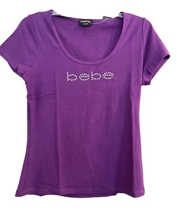 Bebe Rib Top🎁❤️ MSRP $55 Logo Rhinestones Imperial Purple Color Sz. L NWT - Picture 1 of 6