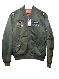 Polo Ralph Lauren Flight Jacket MA-1 Military Patch Bomber Jacket Mens Medium - Picture 1 of 12