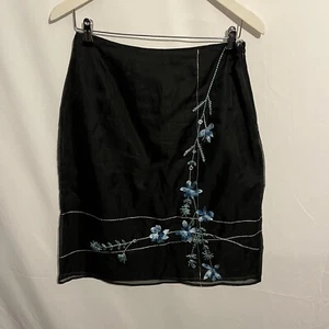 Press & Bastyan Women’s Black Embroidered Floral 100% Silk Skirt Size 12 - Picture 1 of 5