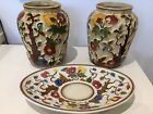 2x Vases Vintage H J Wood Hand Painted Indian Tree Porcelain 575  & Plate