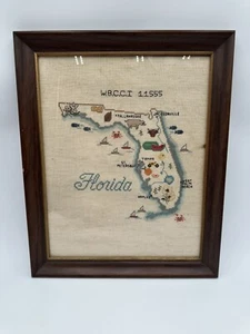 Vintage State of Florida Landmark Cross Stitch Sampler 16x13 With Frame - Picture 1 of 5