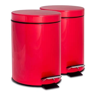2x Runder Edelstahl Treteimer 3 Liter Rot Badezimmer Müll Mülleimer - Bild 1 von 4