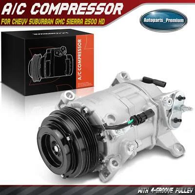 AC Compressor w/ 4-Groove Pulley for Chevy Suburban Silverado GMC Sierra 2500 HD - Image 1 of 4