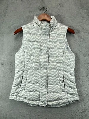 GAP Warmest Puffer Vest Top Womens XS Gray Herringbone Brick Puff Zip Sleeveless - Image 1 of 4