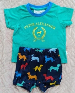 Peter Alexander Baby Pyjamas Short sleeve Green Logo T-Shirt & Boxers, BNWT - Picture 1 of 14