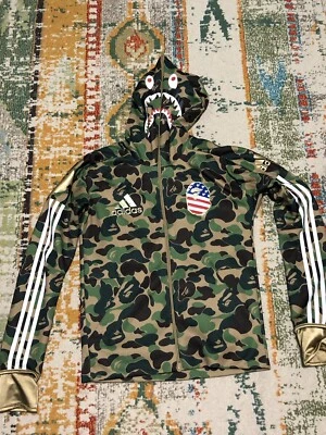 BAPE x Adidas SB Shark Hoodie  Size Small Green Camo Used No Packaging ￼ - Image 1 of 4