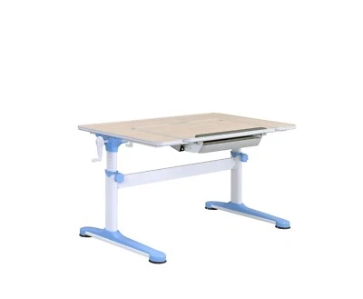 Escritorio Ergonómico en Forma de U - Escritorio Ajustable para Niños, Blanco/Roble/Azul, Amplio y M Foto 1 de 4