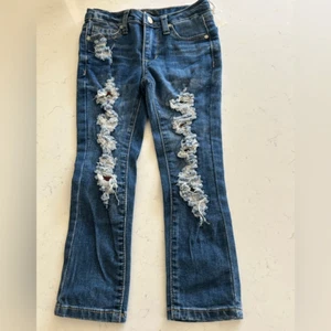 Joe’s Jeans Little Girls distressed Jeans with plaid fabric inside. size 4, NWT - Picture 1 of 12