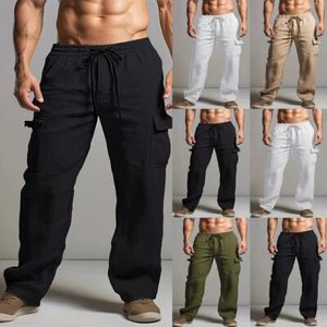 Mens Cargo Combat Wide Leg Pants Elasticated Waist Pockets Yoga Joggers Trousers - Picture 1 of 8