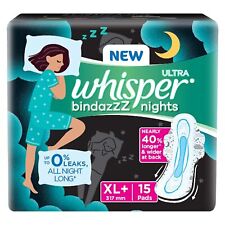 Whisper Bindazzz Night Sanitär-Pads | Packung mit 15 dünnen Pads | XL+ |...