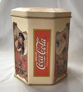 COCA-COLA Brand Tin 5" Octagon Container with Lid 1989 Vintage Collectible - Picture 1 of 9