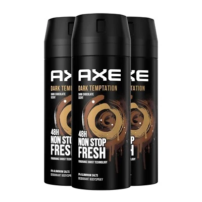 3x Deospray für Herren Bodyspray Axe Dark Temptation Deo 48 Stunden Schutz