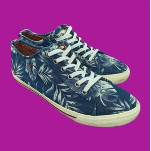 Zapatillas deportivas WRANGLER Starry Low Plimsoll, parte superior de lona con estampado de palma, azul, Reino Unido 7 - Imagen 1 de 4
