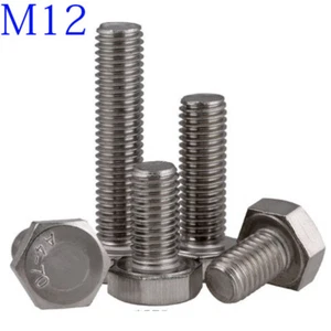 M12 x1.75 12mm 316 A4 STAINLESS HEX HEAD TAP BOLTS SETSCREW FULL THREADED DIN933 - Picture 1 of 4