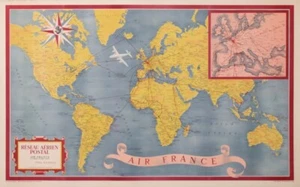 AIR FRANCE PLANISPHERE AERIAL POSTAL NETWORK 1948 VINAGE POSTER - Picture 1 of 1
