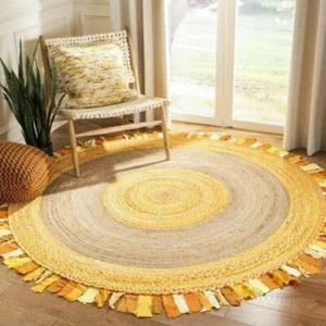 Rug Natural Jute and Cotton handmade reversible carpet modern living area Rugs - Picture 1 of 9