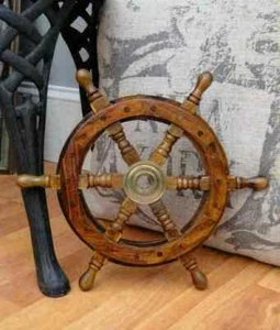 12" Wooden Steering Pirates Boat Ship Captain Nautical maritime Wheel Home Decor - Picture 1 of 1