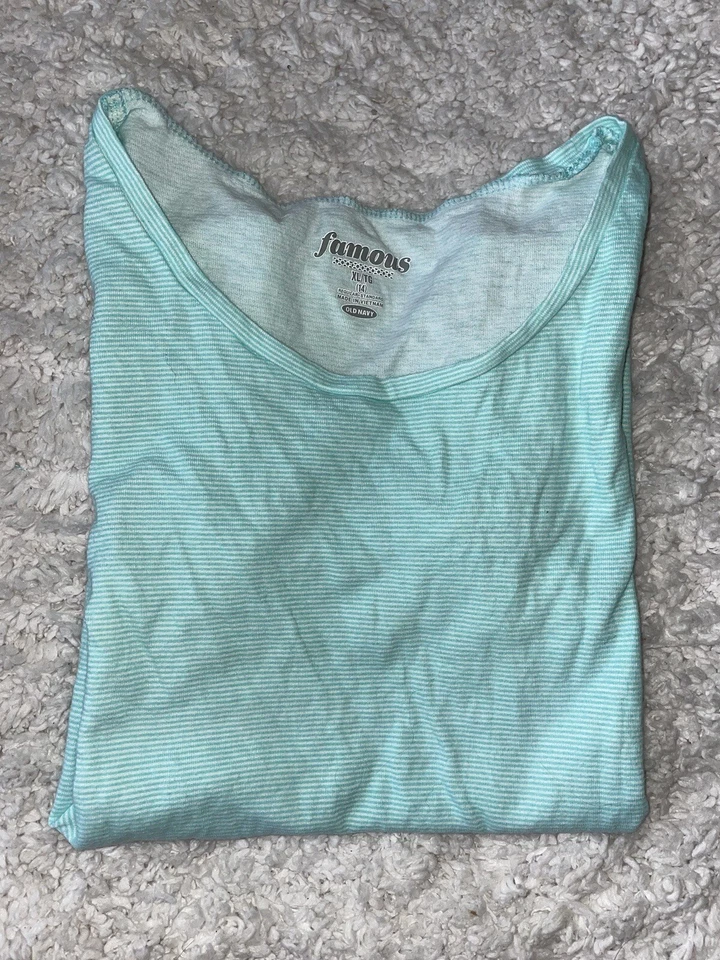 Old Navy Girls Sz. 14 “Famous” Mint Green Fine Striped Tee. Cute - Image 1 of 4