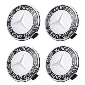 Mercedes 4x Black Alloy Wheel Centre Hub Caps 75mm A B C E S M Class ML CLA GLA - Picture 1 of 5