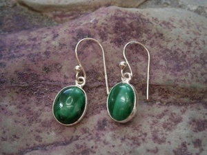 green malachite gemstone 925 sterling silver drop/dangle earrings - Picture 1 of 13