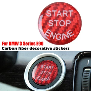 Red Carbon Fiber Engine Start Stop Button Cover Cap for BMW E90 E92 E93 3 Series - Picture 1 of 6