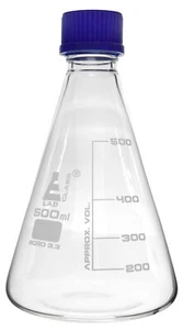 500ml Erlenmeyer Conical Flask with Teflon Lined Screw Cap, Borosilicate Glass - Picture 1 of 1